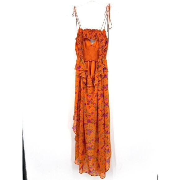 For Love & Lemons Peony High Low Floral Midi Dress Size M Adjustable Straps - Picture 3 of 11
